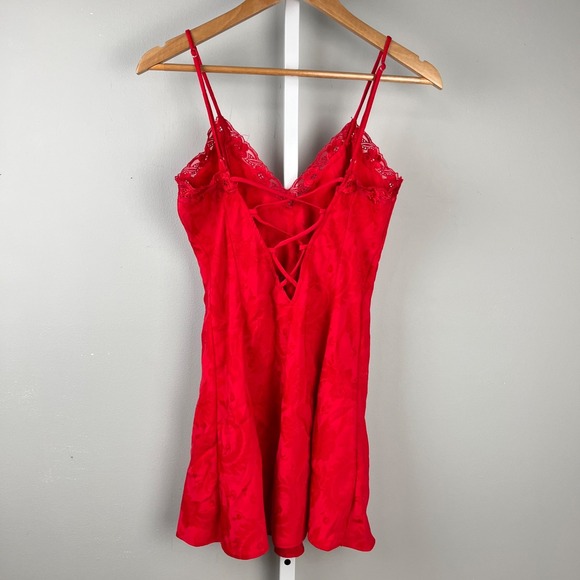 Vintage Victoria's‎ Secret Womens S Gold Label Red Chemise Floral Jacquard - Picture 6 of 8